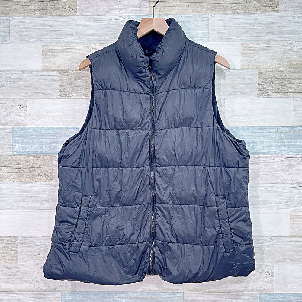 Old Navy Nylon Fleece Lined Puffer Vest Black Full Zip Water Resistant Mens XL
